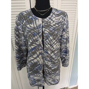 Chicos Travelers Jacket Womens Sz L/2 Blue White Gray Sequined Topper Cardigan